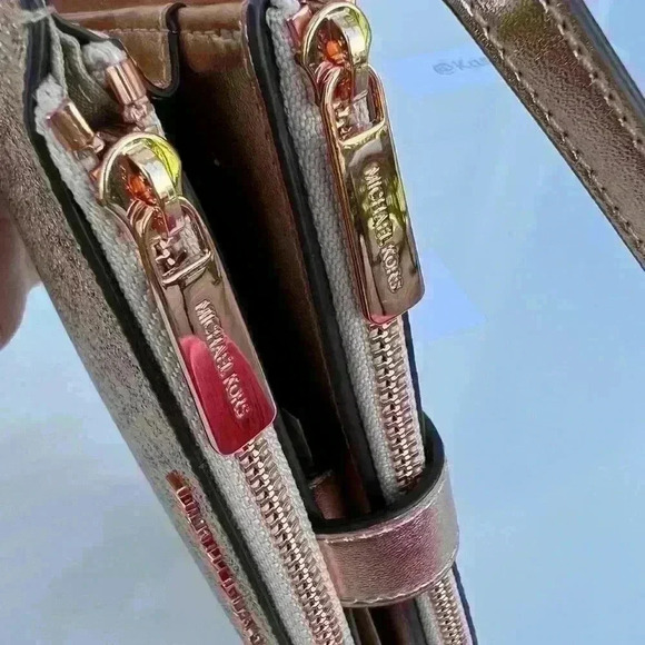 Michael Kors Double Zip Wristlet Wallet MK Signature Rose Gold - Picture 7 of 8